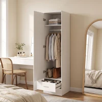 HOMCOM Armario Dormitorio Moderno Armario Ropero con Barra para Colgar Cajón Estante Superior 40x52x170 cm Blanco(m-9)