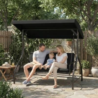 Outsunny 3 Seater Canopy Swing Chair, 2 in 1 Garden Swing Seat Bed, with Adjustable Canopy and Metal Frame, Black(m-9)