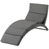 Outsunny Șezlong de Grădină Pliabil din Ratan PE Ergonomic cu Pernă, Gri(m-8)