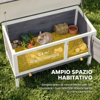 PawHut Conejera de Madera, Jaula para Conejos Medianos con Techo Asfáltico Abatible Bandeja Extraíble Puerta con Pestillo Gris(m-4)