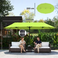 Outsunny Ombrellone da Giardino Doppio con Apertura a Manovella, in Acciaio e Poliestere, 455x265x238cm, Verde Chiaro(m-3)