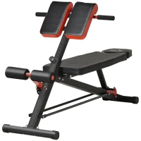 HOMCOM Banc de musculation 150L x 150l x 76H cm hauteur coussin abdominal réglable 7 niveaux dossier rembourré acier noir rouge(m-12)