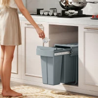 HOMCOM Poubelle cuisine coulissante 30L avec 2 compartiments, poubelle sous évier avec couvercle givré, 52x26x40,8cm, gris(m-2)