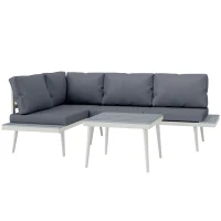 Outsunny Set de mobilier de grădină cu 2 canapele cu perne, spătar reglabil în 5 poziții și măsuță cu efect de lemn, gri(m-1)