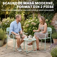 Outsunny Set de 2 Scaune de Grădină, Scaune de Exterior Stivuibile cu Cotiere din Metal, Verde(m-4)