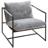 HOMCOM Fauteuil salon, fauteuil d'appoint rembourré en velours imprimé, large assise et structure en acier, 77x91x80cm, gris(m-11)