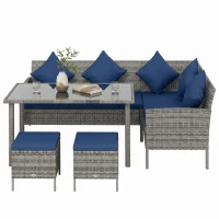 Outsunny 5 Pieces Rattan Garden Furniture Set with Dining Table, Cushions - Dark Blue(m-12)