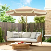 Outsunny Parasol de jardin extérieur 266 cm, parasol inclinable, franges, manivelle, 8 baleines, toile polyester 180 g/m², kaki(m-2)