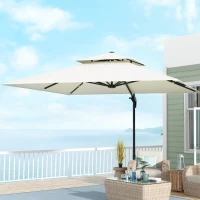 Outsunny Parasol déporté carré 3 x 3 m double toit inclinable pivotant manivelle lestage inclus métal polyester beige(m-2)