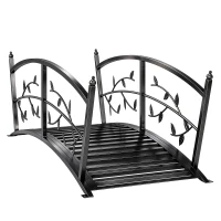 Outsunny Gartenbrücke aus Metall 120 cm Teichbrücke mit Sicherheitsgeländern Antik-Optik Rostbeständig einfache Montage(m-12)