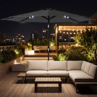 Outsunny 2.6 m Garden Parasol Umbrella with LED Solar Light, Parasol Cover, Outdoor Market Patio Umbrella, Black(m-10)