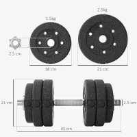 HOMCOM Set Gantere Greutăți 30 kg (8x2,5 kg, 4x1,5 kg) cu 12 Discuri și 2 Gantere de 2 kg, 43x18x7,5 cm, Negru(m-3)