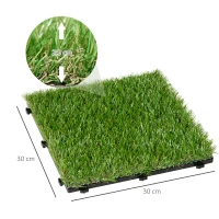 Outsunny Césped Artificial 30x30 cm 10 Piezas con Altura de Hierba 25mm Alta Densidad de 6500 Tipo Alfombra o Estera de Hierba Sintética de Exterior para Jardín y Terraza Verde(m-3)