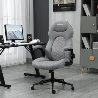 Vinsetto Bürostuhl mit Rückenlehne, höhenverstellbar, klappbare Armlehnen, Wippfunktion, Hellgrau(m-2)
