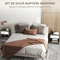 HOMCOM Set de 2 Noptiere Moderne cu Raft Deschis și Sertar, din Lemn, 39x28x41 cm, Alb și Gri Închis(m-4)