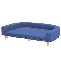 PawHut Canapé pour chien grand lit surélevé pour chien coussin lavable cadre en bois tissu polyester 98 x 67 x 25 cm bleu(m-12)