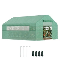 Outsunny Serre de jardin 4 x 3 x 2m avec portes enroulables et grandes fenêtres, serre tunnel de jardin, vert(m-11)
