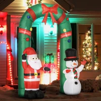 HOMCOM Aufblasbarer Torbogen mit Weihnachtsmann und Schneemann, LED-Beleuchtung, integriertes Gebläse, 198 x 80 x 245 cm(m-10)