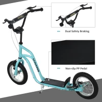HOMCOM Stunt Scooter, Kids Scooter, 12'' Rubber Tyre Kick Scooter with Adjustable Handlebar, Dual Brakes, Blue(m-4)
