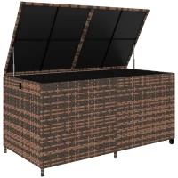 Outsunny 650L Garden Storage Box with 2 Wheels, Rattan Deck Box with Waterproof Zipped Liner, Safe Pneumatic Rods, Mixed Brown(m-1)