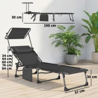 Outsunny Set de 2 Tumbonas Plegables con Reposacabezas Parasol Bolsillo Lateral y Respaldo Reclinable en 5 Posiciones Negro(m-3)