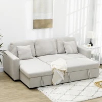 HOMCOM Ecksofa mit Bettfunktion, Eckcouch inklusive 2er-Sitz Sofa, Einzelbett, L-Form mit Stauraum, 2 Kissen Cremeweiß(m-10)