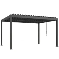 Outsunny Pergola bioclimatique 4x3m, pergola aluminium, lames orientables, manivelle, protection soleil, imperméable, gris foncé(m-1)