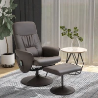 HOMCOM Poltrona Relax com Apoio Poltrona de TV Giratória com 10 Pontos de Massagem Função Reclinável Poltrona de Massagem com Controlo Remoto Bolso Lateral Poltrona de TV Couro Sintético Castanho(m-2)