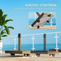 Outsunny Base per Ombrellone a Rotelle con Freni, Basamento per Ombrellone in Metallo con Cemento, per Pali di Ombrelloni da Ø36/38/48 mm, Effetto Legno Naturale(m-6)