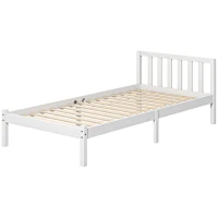 HOMCOM Estrutura de Cama de Solteiro, Cabeceira & Estrado, 26cm de espaço sob a cama, Pinho, 208x96x70 cm, Branco(m-6)