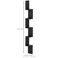 HOMCOM Estante de Canto de Parede 5 Níveis Altura 120 cm Formato Zigzag em Madeira Preta(m-3)