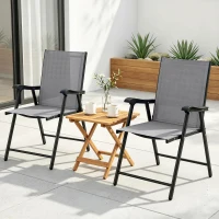 Outsunny Set de 2 Scaune de Grădină Pliabile cu Cotiere, Gri Deschis(m-10)