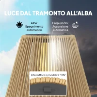 Outsunny Lampada Solare Impermeabile con Accensione Automatica, in Rattan e Acciaio, 35x35x55 cm, Giallo(m-5)