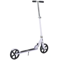 HOMCOM Trottinette Pliable Hauteur Guidon réglable sur 4 Niveaux système de freinage arrière pour enfant adolescent pois max. 100KG dim. 88L x 37l x 75-100H cm Blanc(m-11)