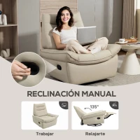 HOMCOM Sillón Relax Reclinable Giratorio Función Balancín Tapizado en PU Reposapiés Asiento Amplio Acolchado Grueso Crema(m-4)