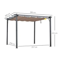 Outsunny Pergola da Giardino 3x3 m con Tettuccio Retrattile Anti UV e Telaio in Alluminio, Grigio(m-3)