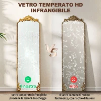HOMCOM Specchio a Figura Intera in Stile Barocco con Cornice, in Vetro Temperato e Metallo, 50x4.5x160 cm, Oro(m-7)