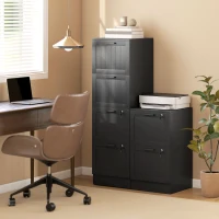 HOMCOM Cassettiera Portadocumenti a 4 Cassetti con Binario Regolabile e 2 Serrature, in Legno, 40x40x131 cm, Nero(m-8)