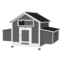 PawHut Poulailler en bois accueillant 4 poules, cage à poules avec pondoir, toit imperméable ouvrable, tiroir amovible, gris(m-12)