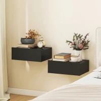 HOMCOM Floating Bedside Table Set of 2, Wall-Mounted Nightstand with Storage Drawer, Small Side End Table for Bedroom, Black(m-2)