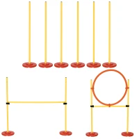 PawHut Dog Agility Equipment Training Portable Obstacle for Pet w/Adjustable Hurdles, Jumping Ring, Weave Poles(m-10)
