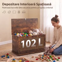 HOMCOM Ladă de Depozitare, Bancă pentru Pantofi cu Capac de Siguranță, pentru Capătul Patului, Maro Rustic(m-4)
