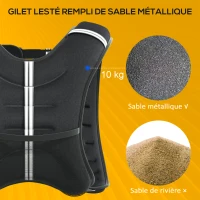 HOMCOM Gilet lesté de 10 kg, veste lestée, pour homme et femme, avec poche de rangement, tissu Oxford, sable métallique, noir(m-5)