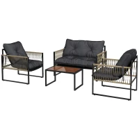 Outsunny Set da Giardino 4 Pezzi in Rattan con Divanetto, 2 Sedie e Tavolino da Caffè, Grigio e Marrone(m-11)