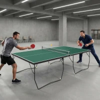 SPORTNOW 9FT Folding Table Tennis Ping Pong Table, Indoor Game Table w/ 8 Wheels, 2 Bats, 3 Balls for Indoor Use, Green(m-2)