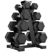 SPORTNOW Set Gantere Hexagonale pentru Sală cu Suport și Mânere Antialunecare, 2x2kg, 2x5kg, 2x8kg, 2x10kg, Negru(m-1)