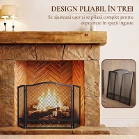 HOMCOM Parascântei pentru Șemineu, 3 Panouri, Metal Vopsit Electrostatic, Gata de Utilizare, 107 x 1 x 60 cm, Negru(m-5)