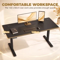 HOMCOM Standing Desk Memory Control Height Adjustable Desk 2 Cable Holes LED Display Sit Stand Desk Black(m-6)