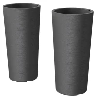 Outsunny 2er Set Blumentopf stapelbar Pflanzkübel mit Löcher 35x35 cm Pflanztöpfe Rund Dunkelgrau(m-1)