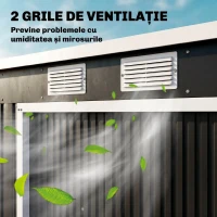 Outsunny Depozit pentru Unelte de Grădină din Metal cu Kit Fundație, Uși Duble, Ventilație și Acoperiș Înclinat, Gri(m-7)